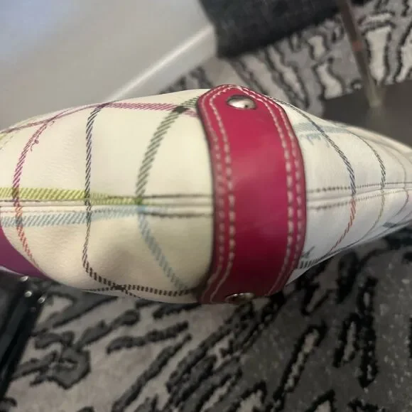 Coach Women's Plaid Tattersall Shoulder Bag - White and Pink - Picture 7 of 13